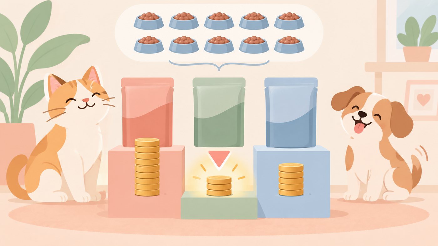 カップ入りのペットフードが並ぶイラスト