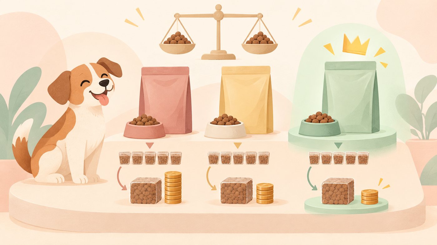 袋の大きさごとに1gあたりの単価を比べるイラスト