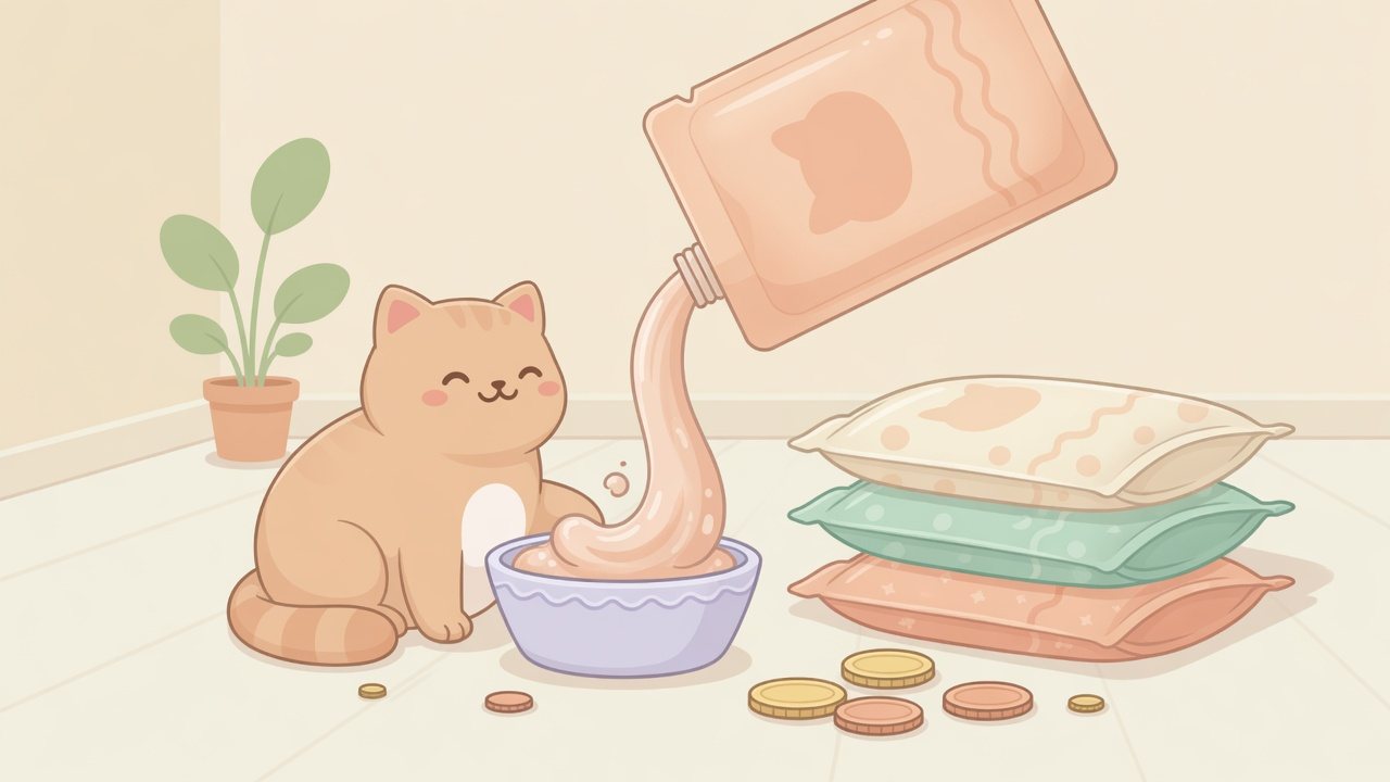 猫用パウチと犬用パウチを分けて並べたイラスト