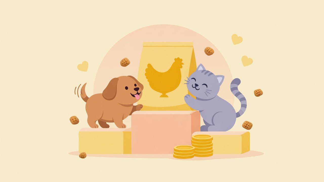 チキンの2kgペットフードを1g単価で比べるイメージ