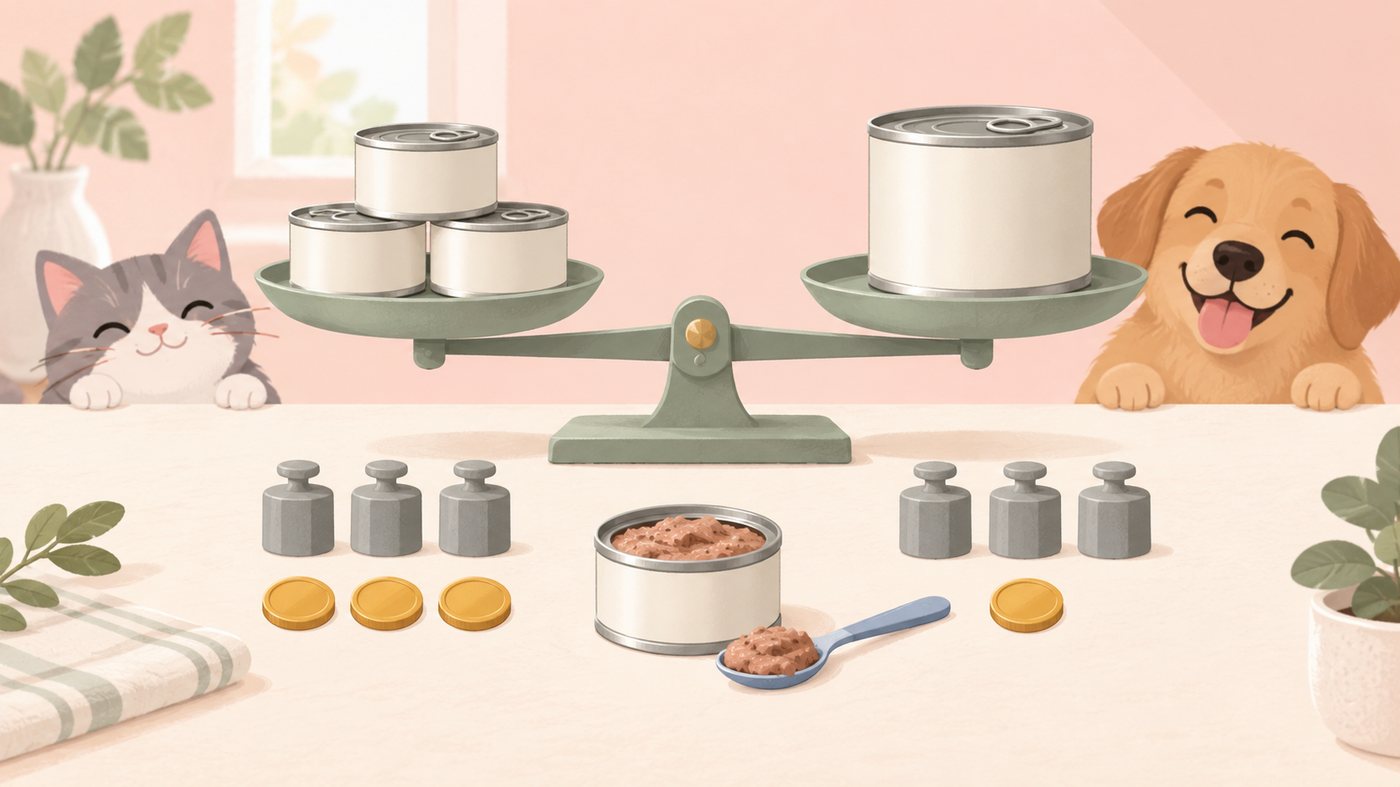 缶詰のウェットフードを並べたイラスト
