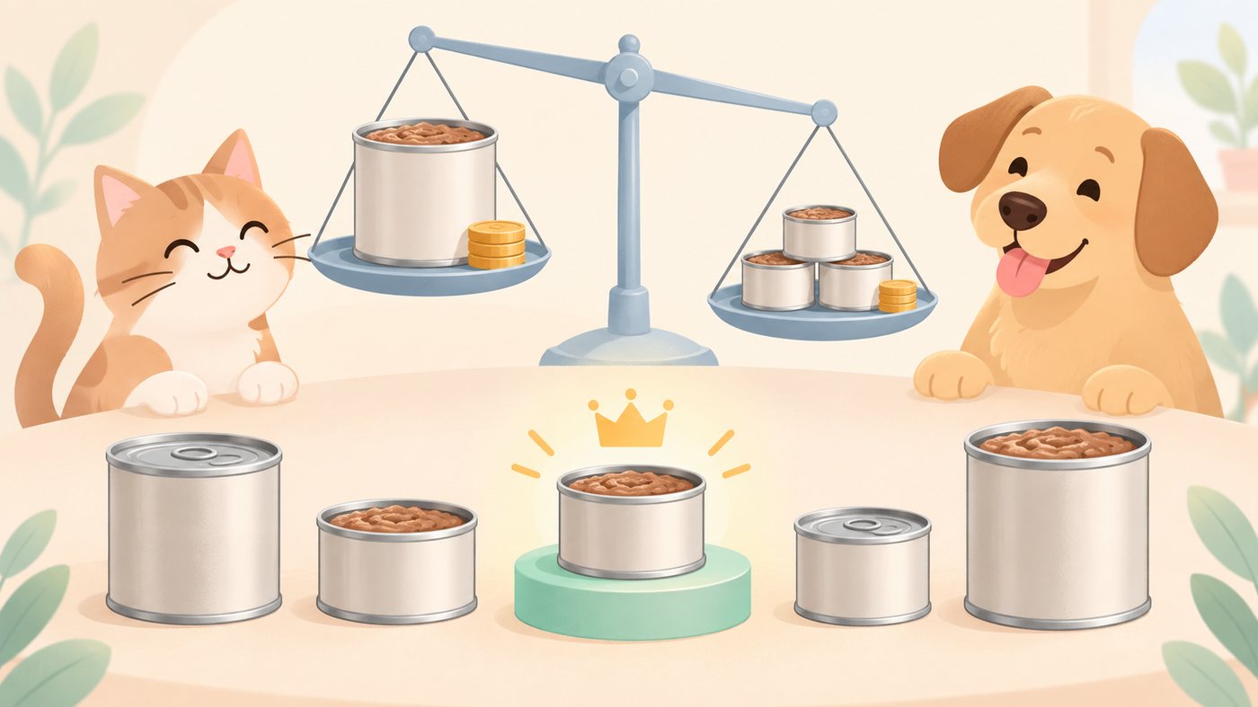 大きさの違う缶を並べて単価を計算するイラスト