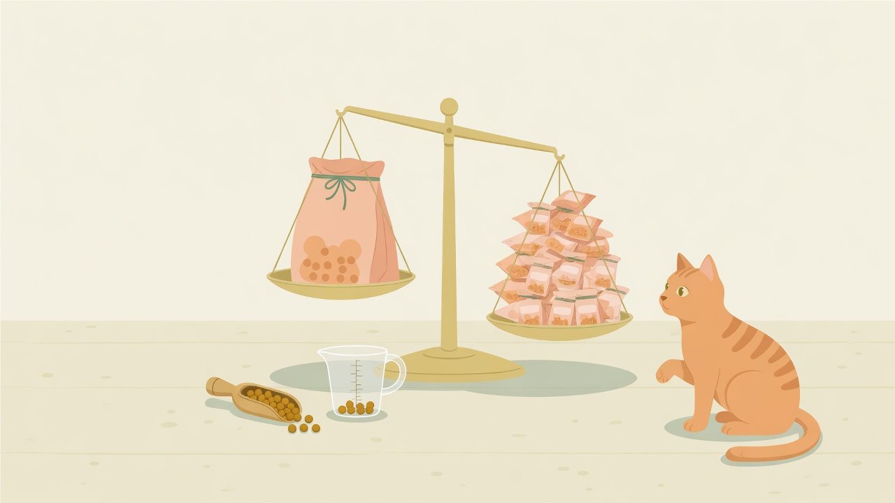 パウチとちゅーるを分けて並べたイラスト