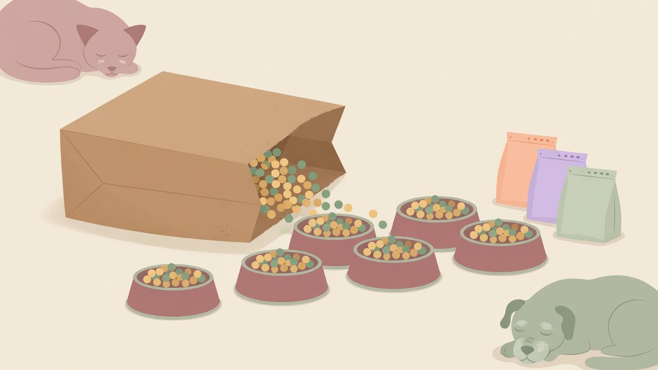 シニア向けペットフードの内容量を比べるイラスト