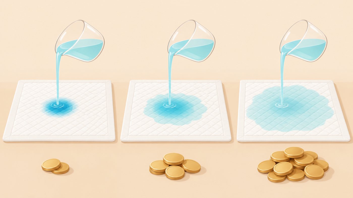 ペットシーツの袋数と枚数から単価を出すイラスト
