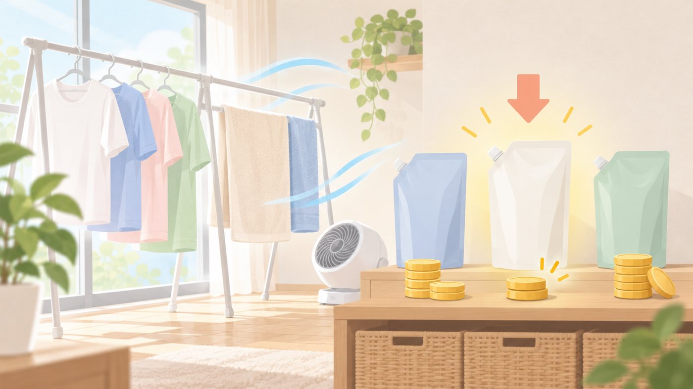 単袋とまとめ買いと取替用の荷姿を並べたイラスト