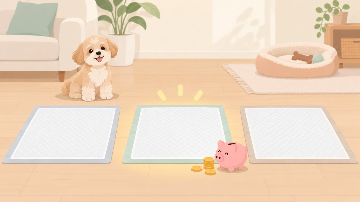大きさの違う3種類のペットシーツを並べたイラスト