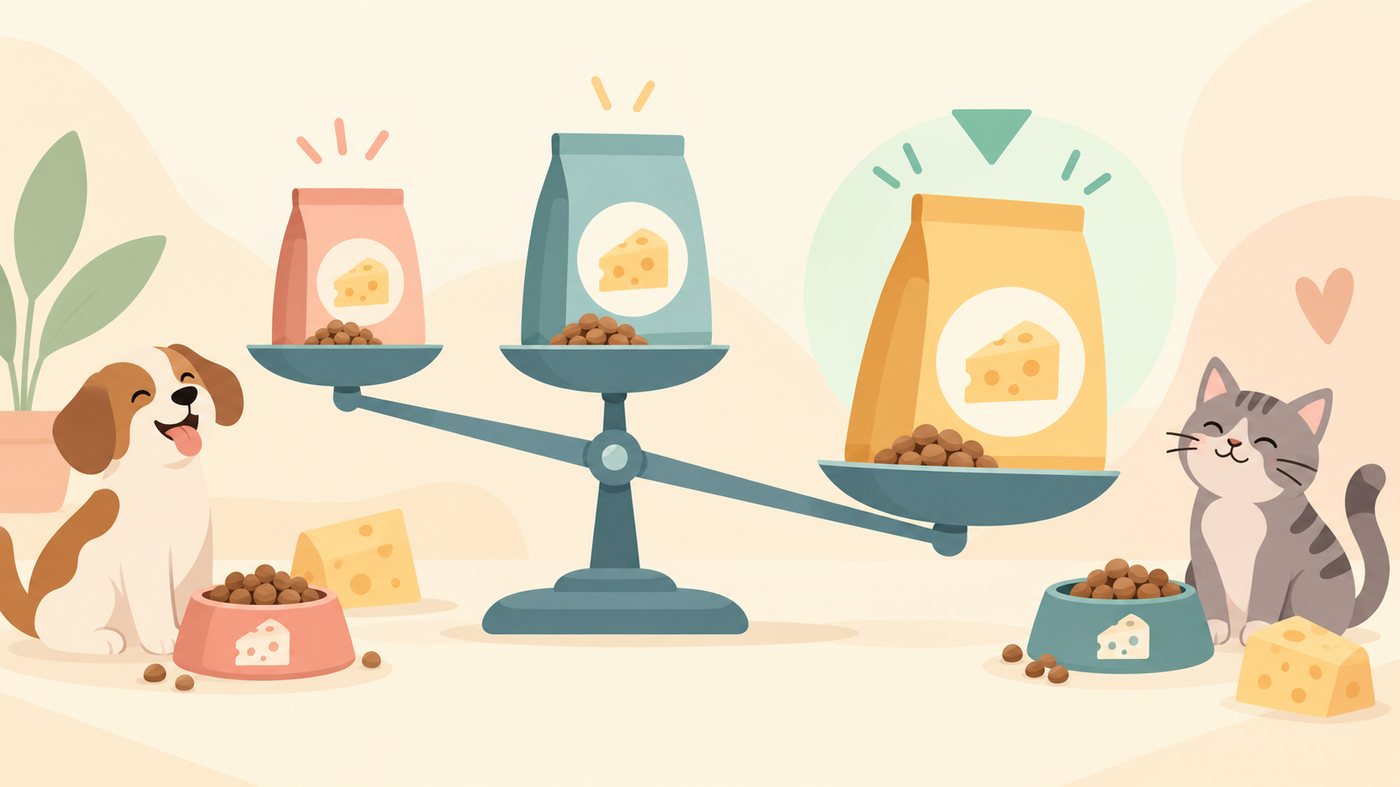 小袋のパスタソースを1gあたりで比べるイラスト
