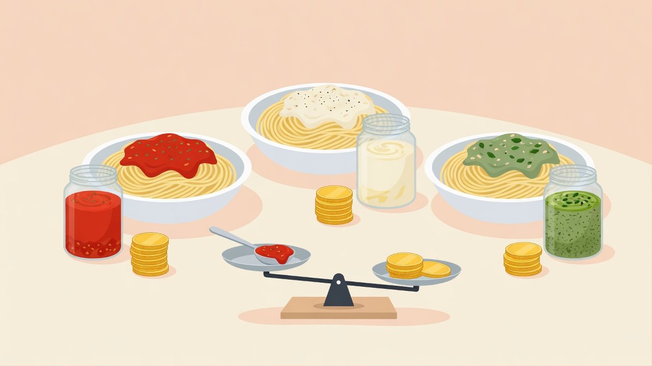 パスタソースを選ぶ3つの視点のイラスト