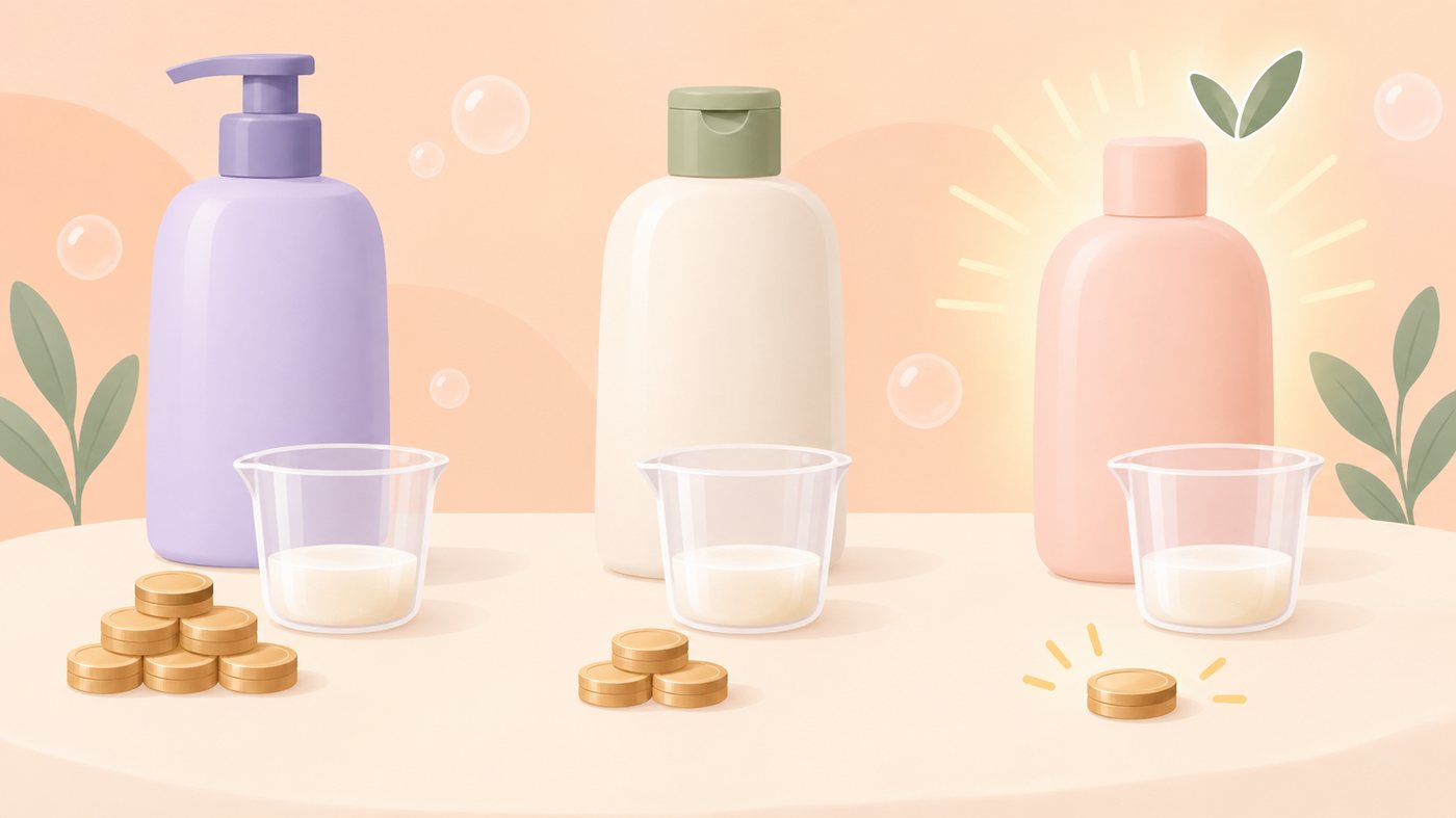同じ容量のボトルを単価で比べるイラスト