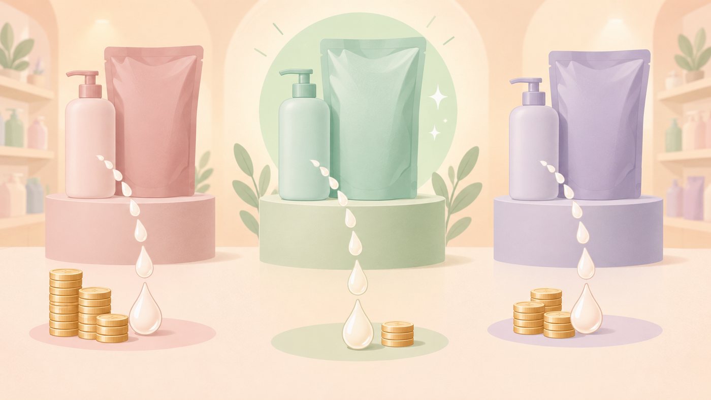 詰替の袋と単価の計算式のイラスト
