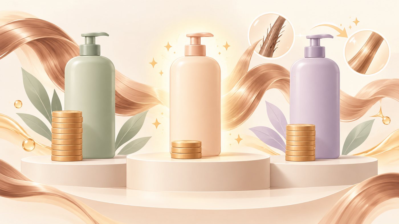 リンスインシャンプーの詰替袋と業務用容器を1mLあたりで比べるイラスト