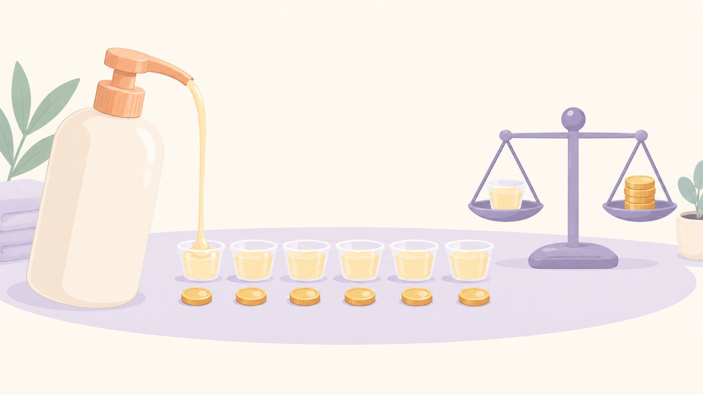 詰め替え袋の容量と袋数から単価を出すイラスト