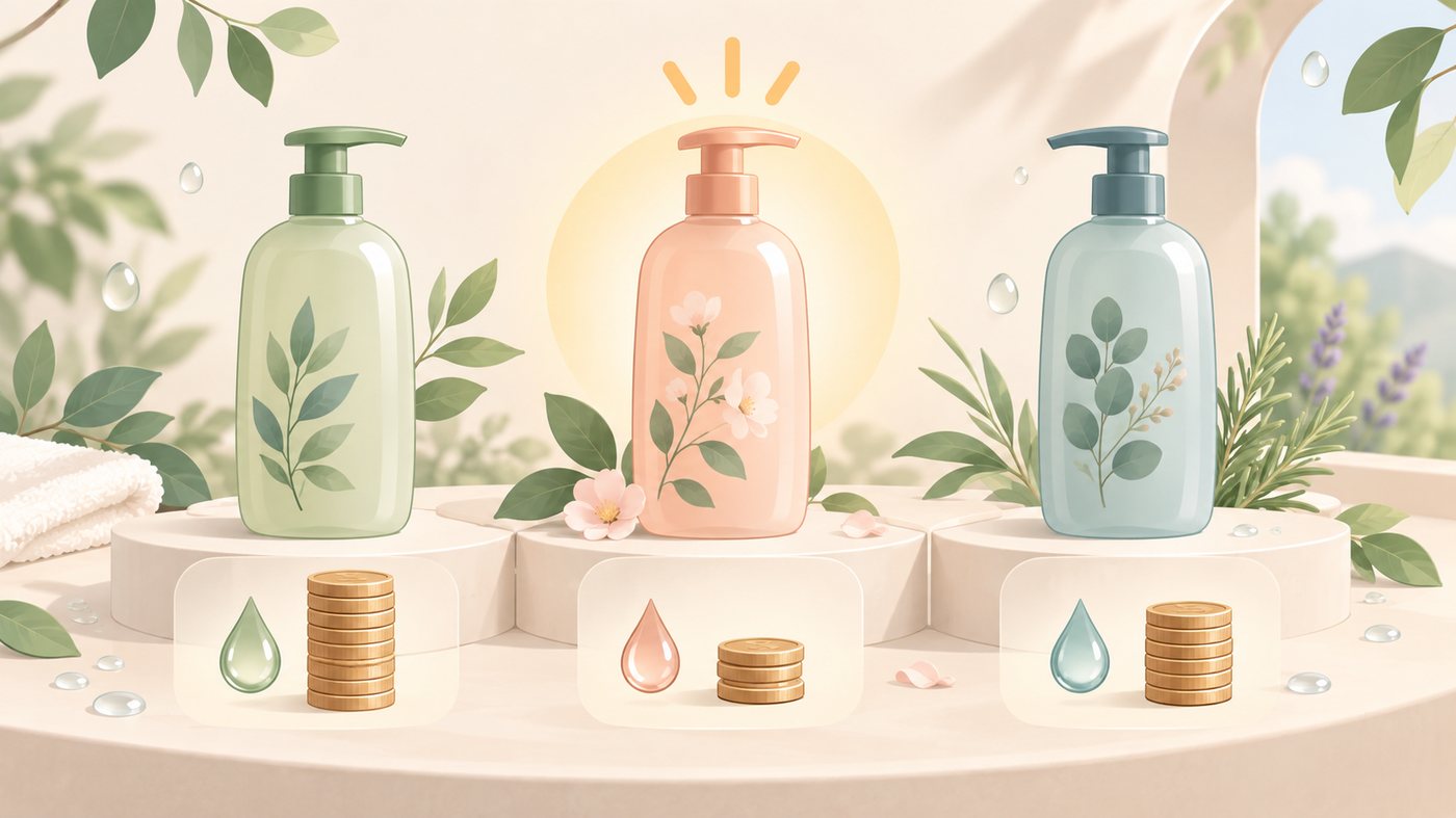 詰替用シャンプーの袋が並ぶイラスト
