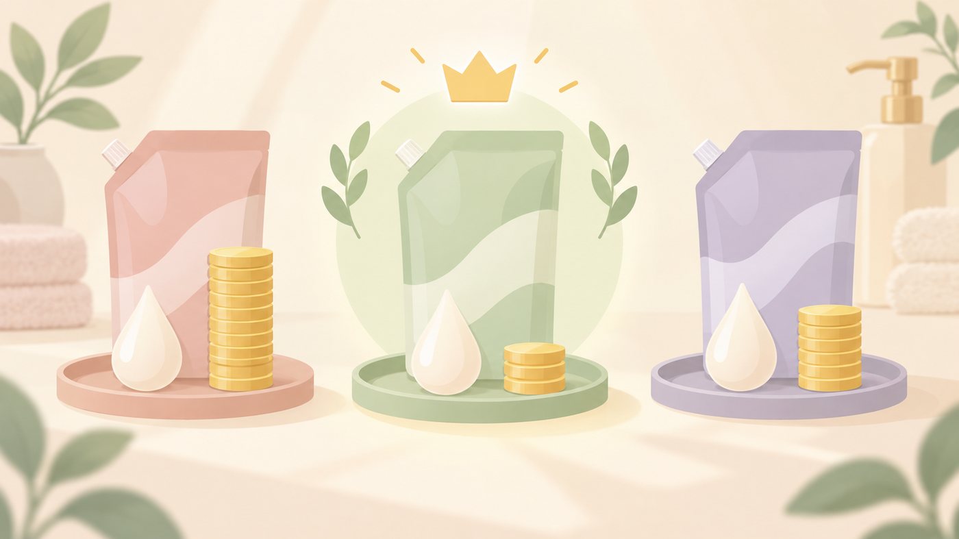 1.7Lの詰替袋を1mLあたりの単価に割り戻すイラスト