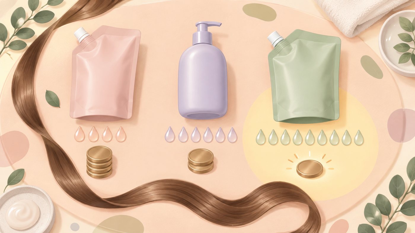 詰替シャンプーの単価を計算するイラスト