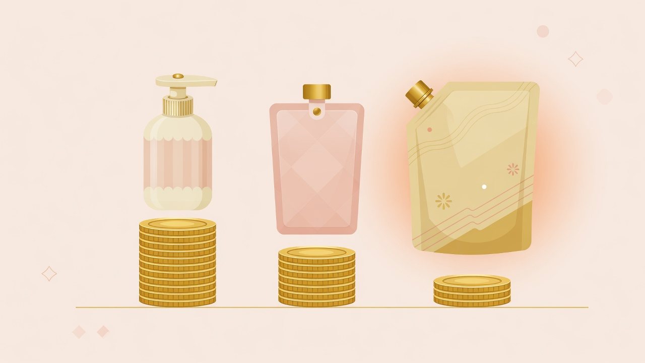 大袋1つと小袋のセットを収納に並べたイラスト