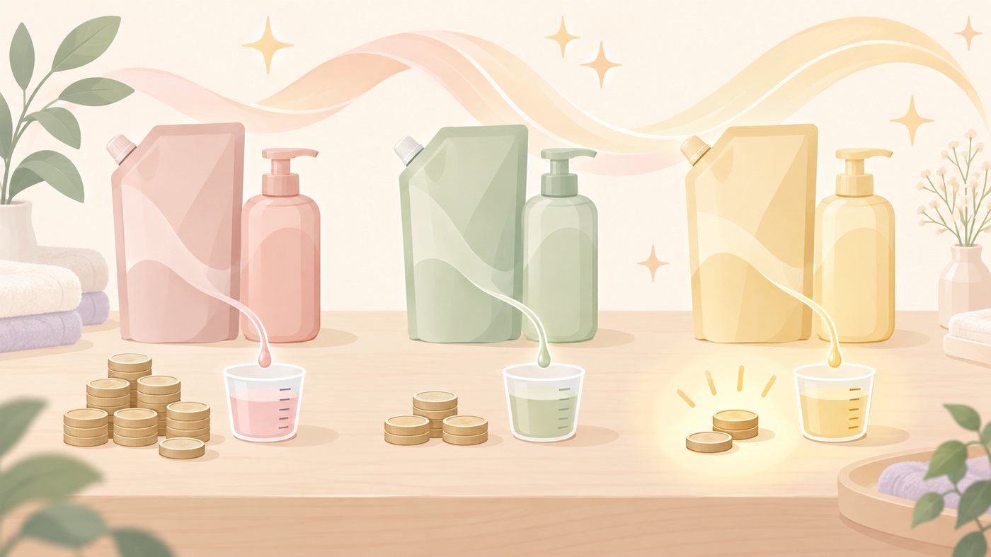 詰め替え袋の容量を1gあたりに割り戻すイラスト