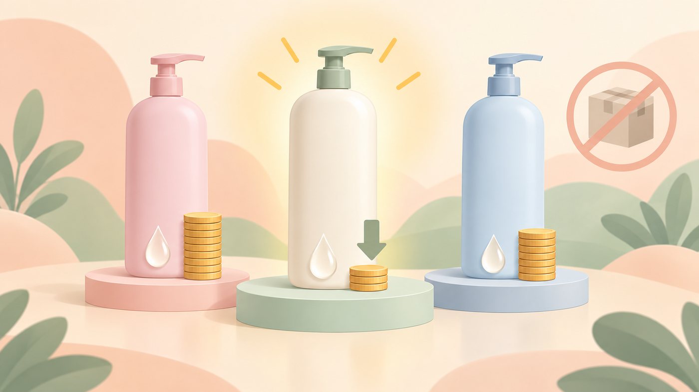 同じ400mLのシャンプーを1mLあたりの単価で比べるイラスト