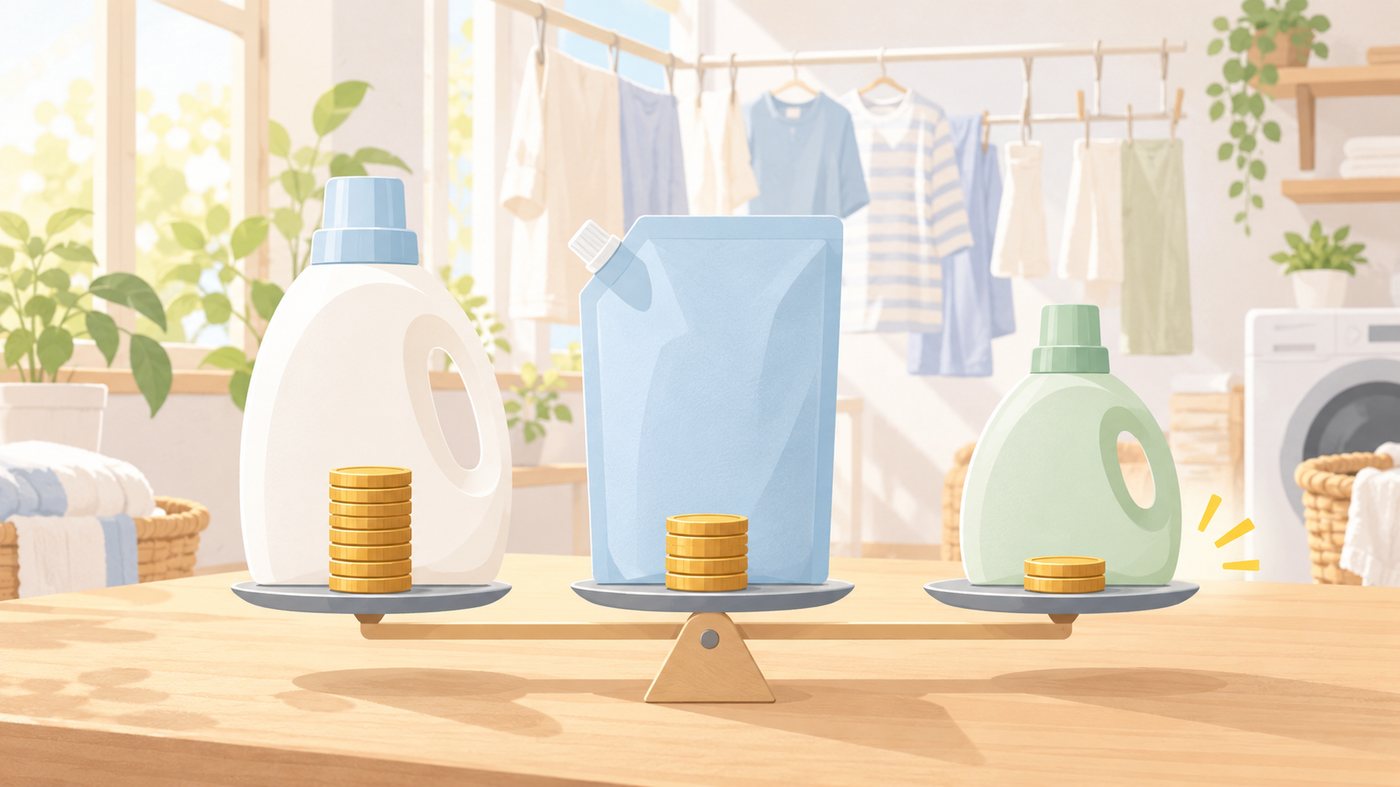詰替の袋の内容量と入数から単価を割り出すイラスト
