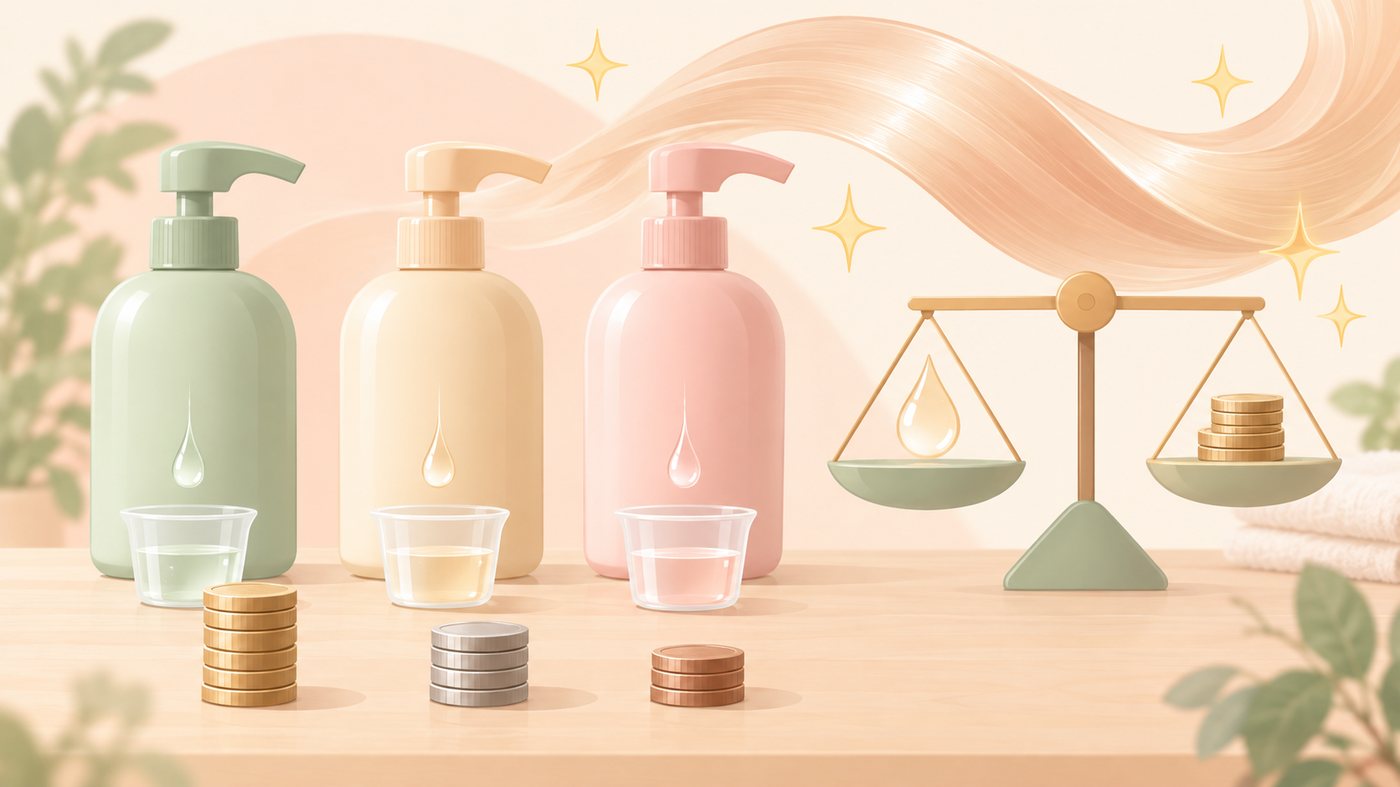 つめかえ袋とポンプ本体を並べて選ぶイラスト
