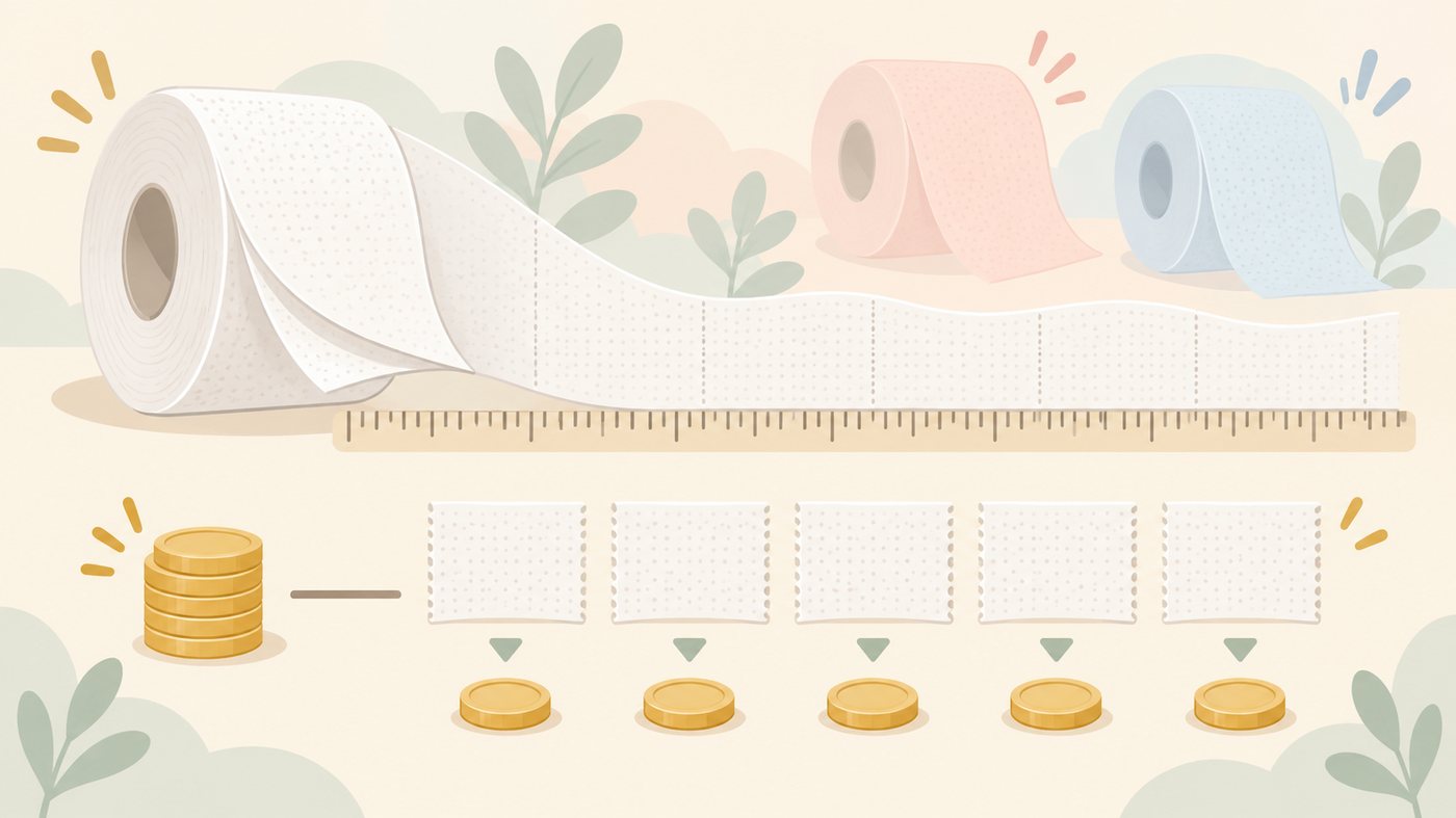つめかえ用シャンプーの袋を並べて1mLあたりを比べるイラスト