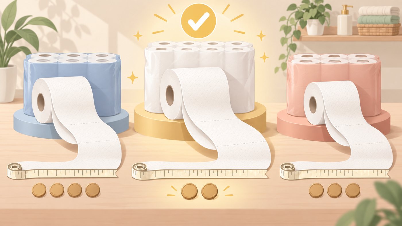 つめかえ用の袋数と1mLあたりの単価を比べるイラスト