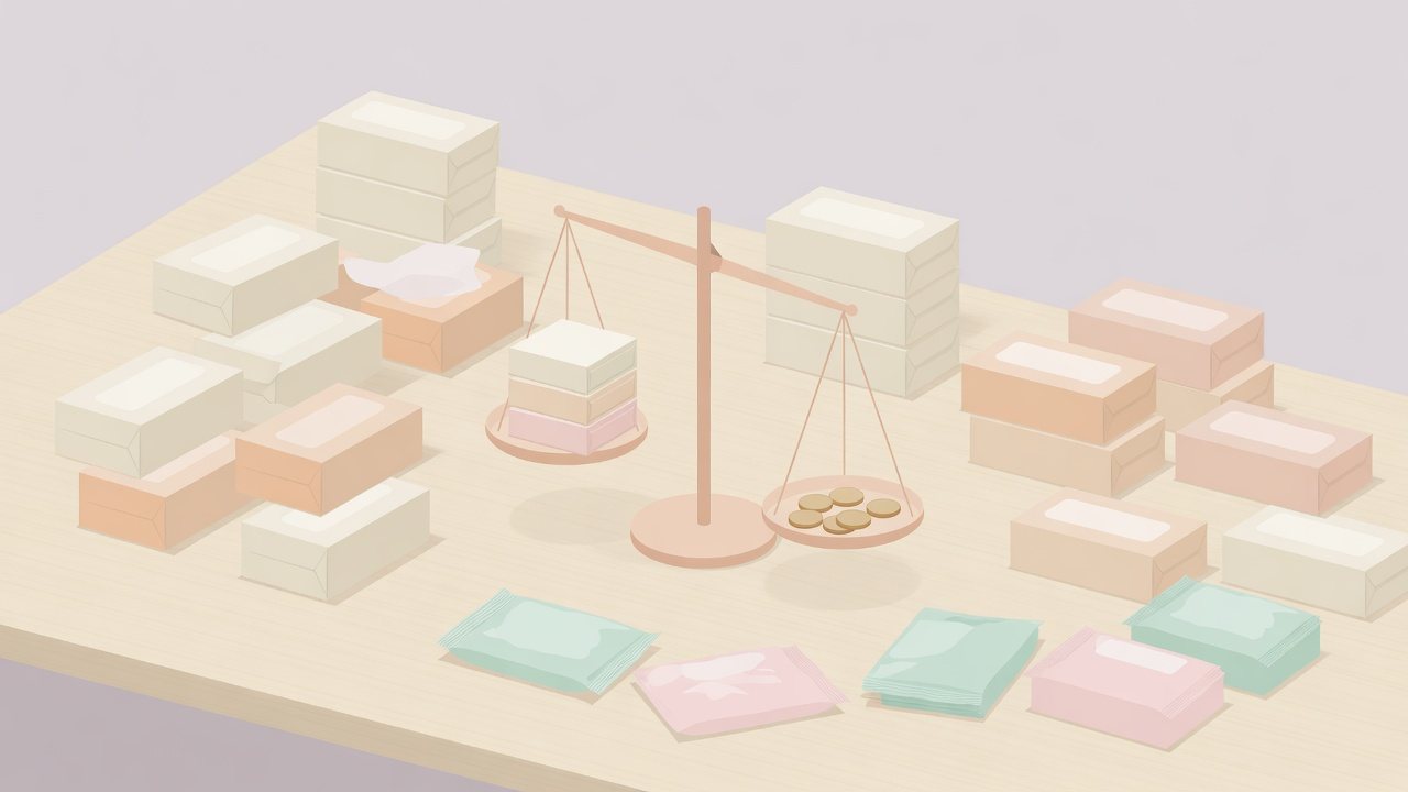 ティッシュの入数と組数から単価を計算するイラスト
