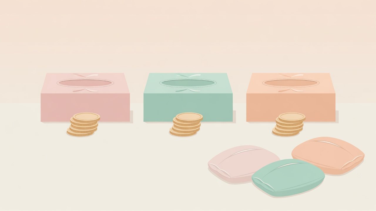 ティッシュを購入量の3区分に分けたイラスト