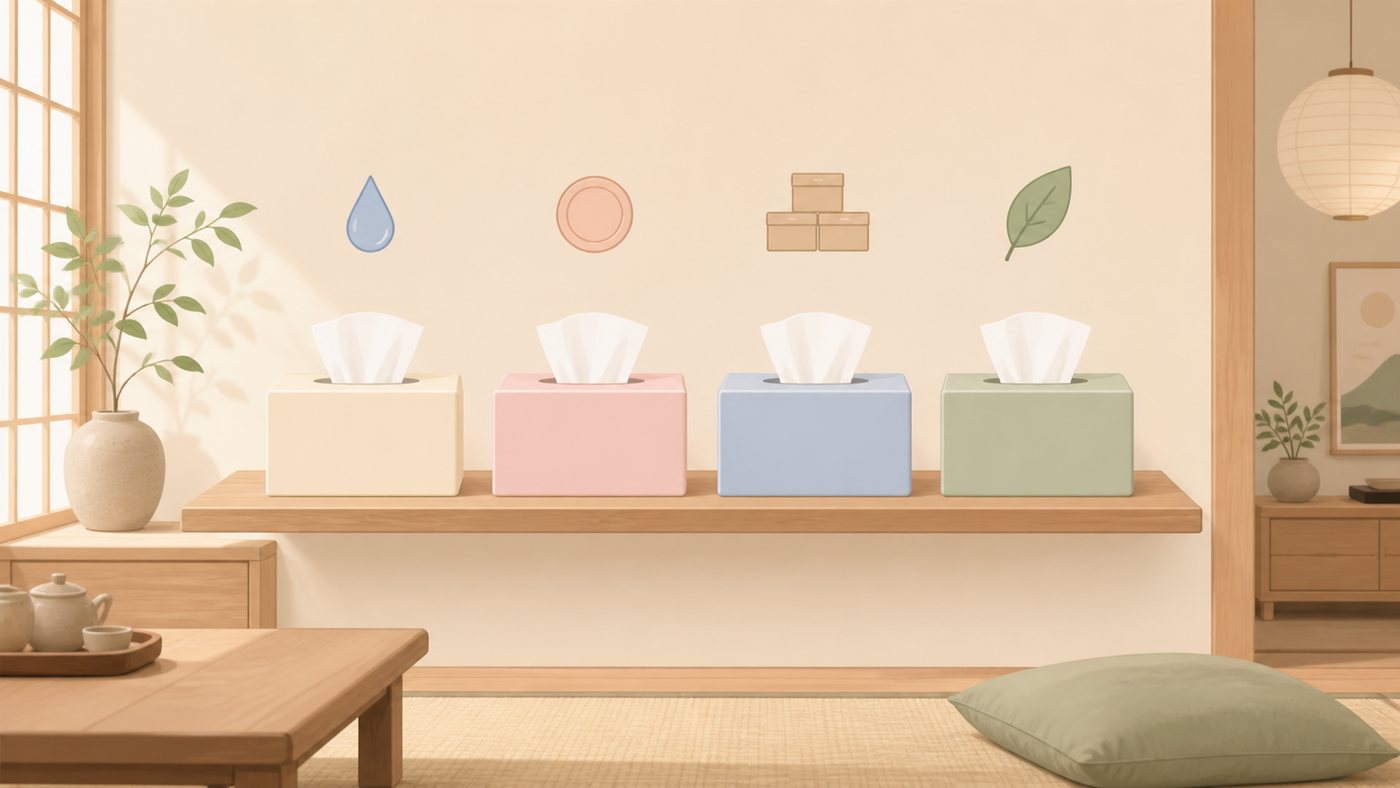 保湿ティッシュを選ぶ4つの視点のイラスト