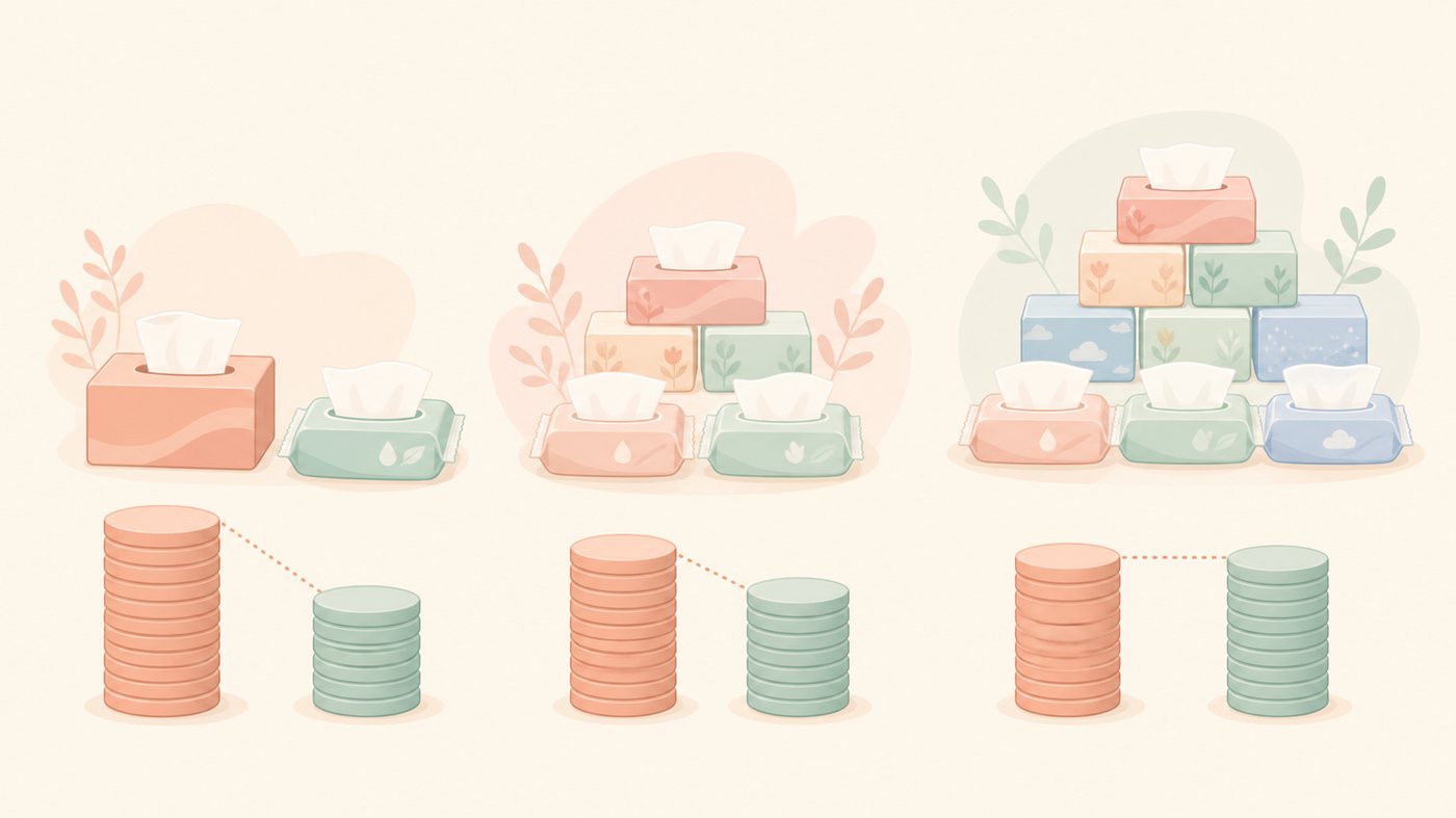 保湿ティッシュを選ぶ3つの視点のイラスト
