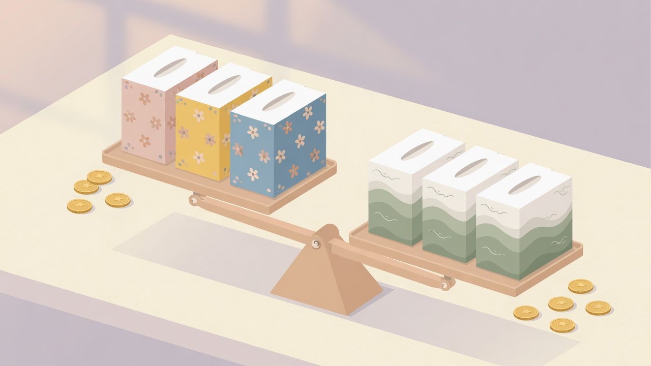 棚に積まれた箱ティッシュのイラスト