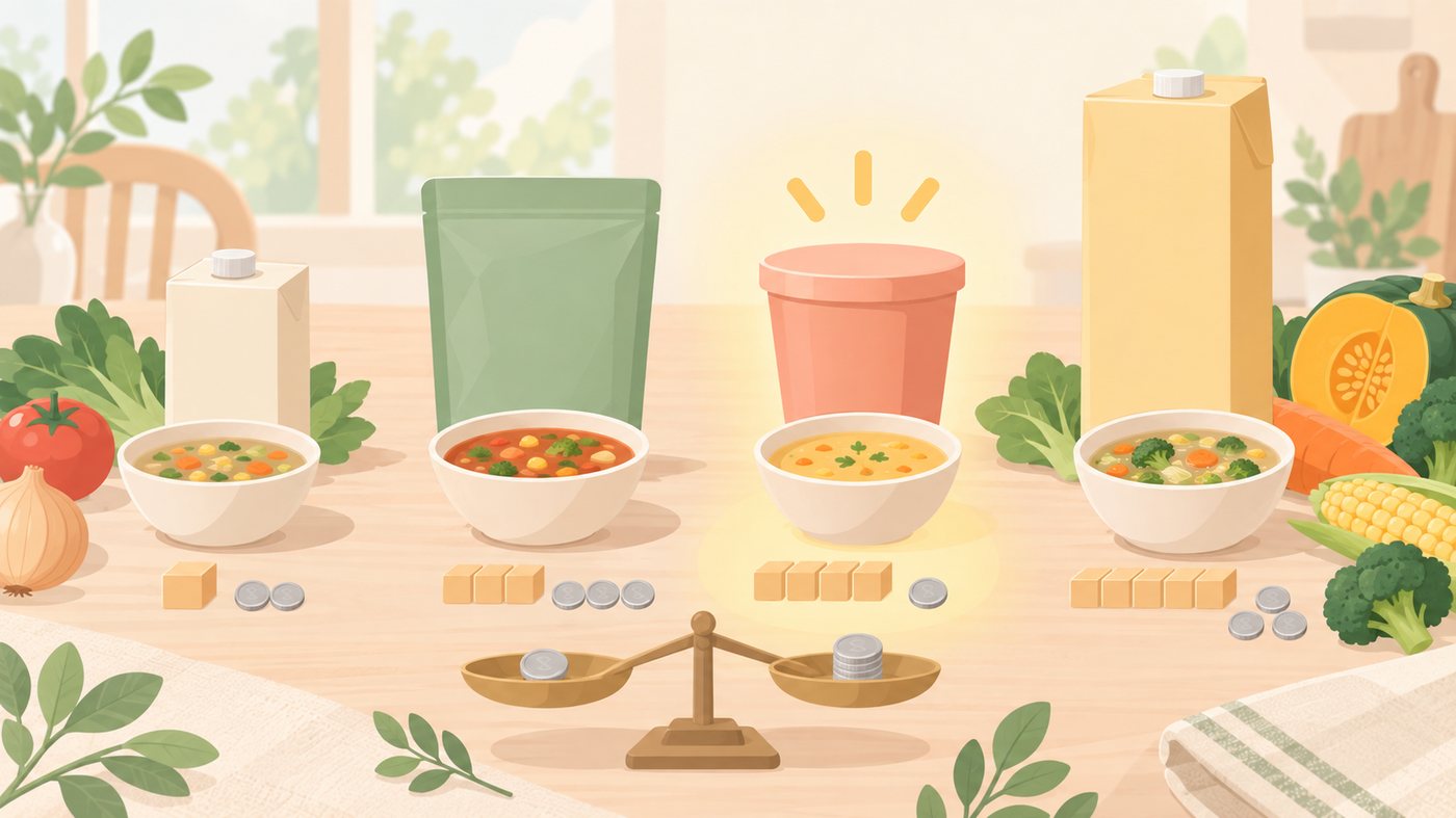箱とソフトパックの置き場所を比べるイラスト
