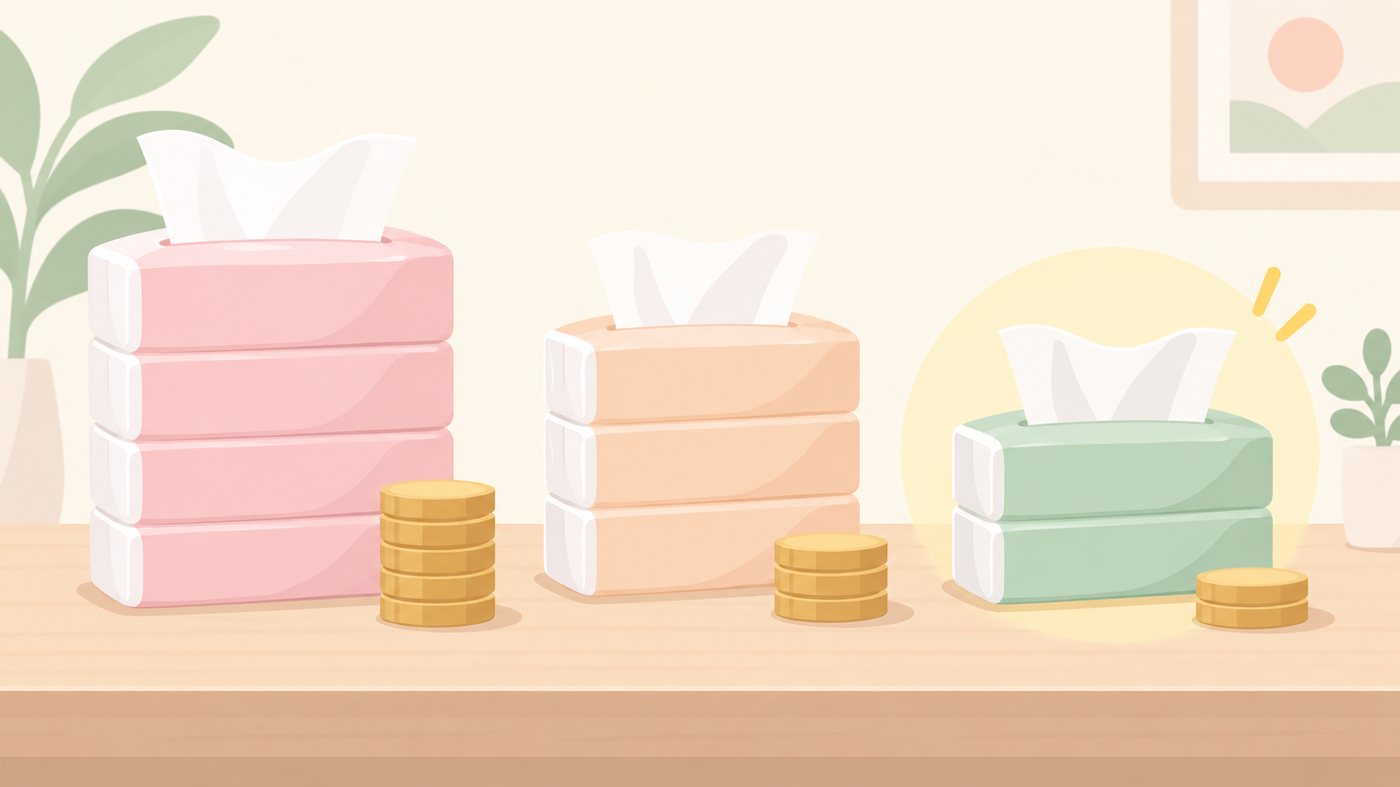 250組の箱・80組の小箱・ローションの箱を並べたイラスト