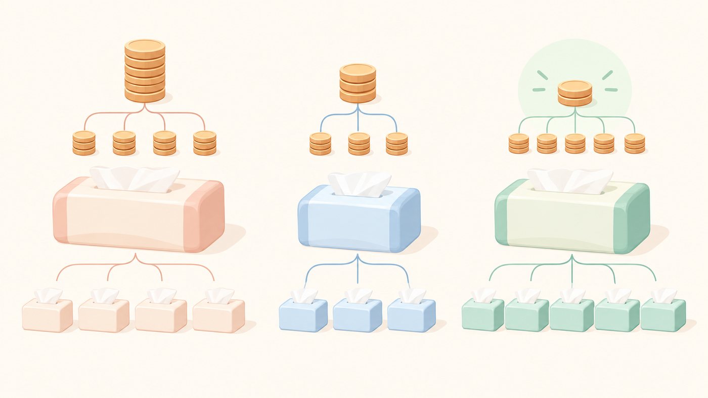 本体と詰替の入数帯を分けて置くイラスト