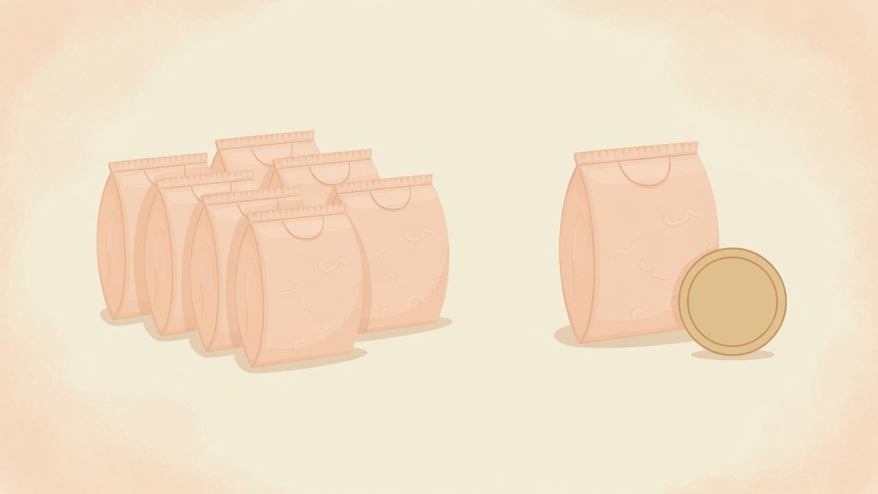 袋のソフトパックと箱のティッシュを並べたイラスト