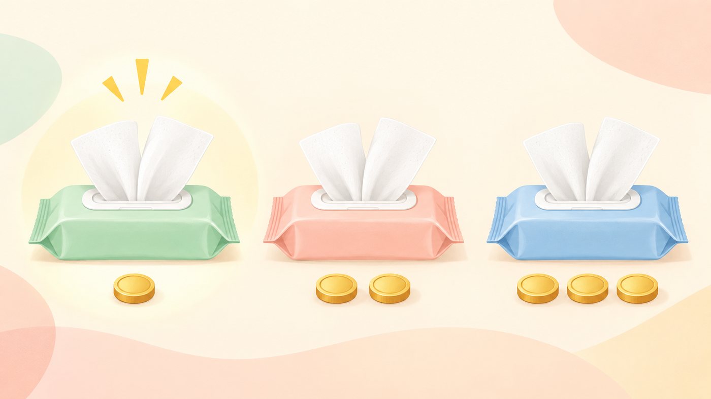 棚に並んだ箱ティッシュの5箱パックのイラスト