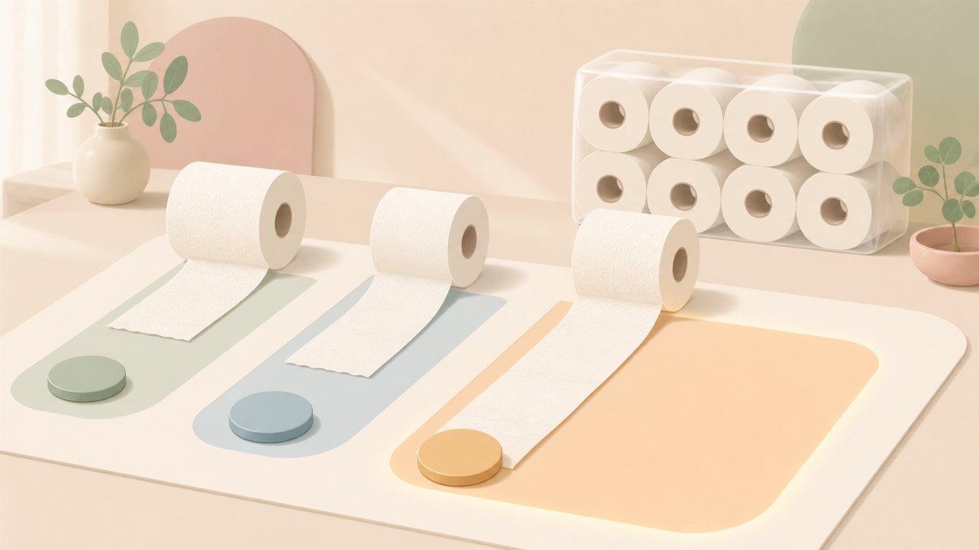 トイレットペーパーの8ロールパックと使用量の目安のイラスト