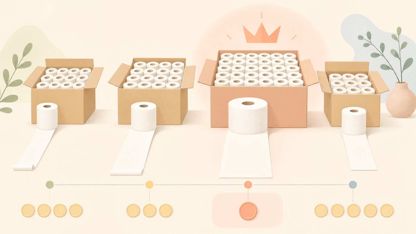 トイレットペーパーを選ぶ4つの視点のイラスト