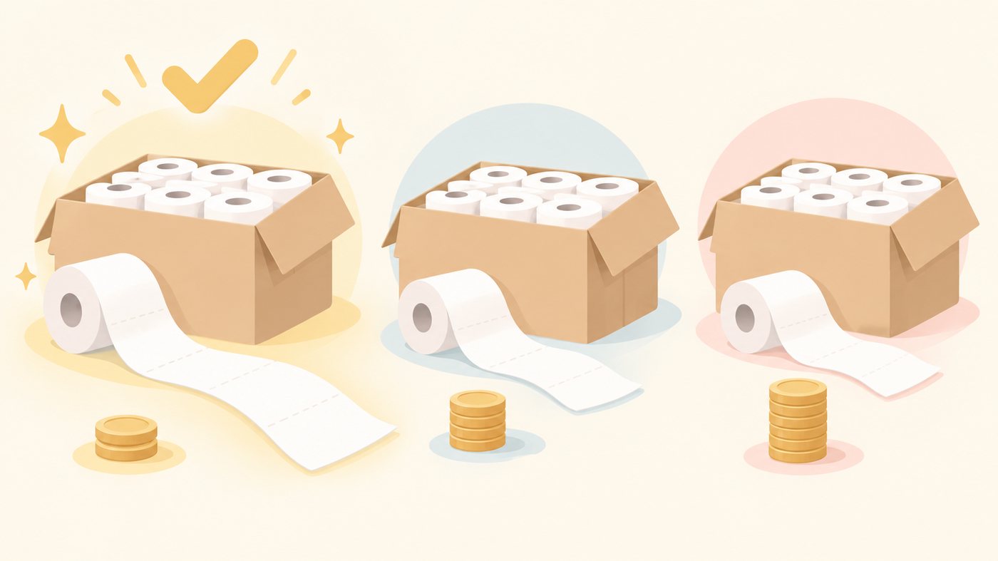 箱で積まれたトイレットペーパーのイラスト