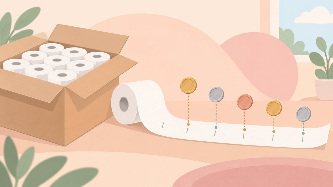 巻き長の違うトイレットペーパーを並べて比べるイラスト