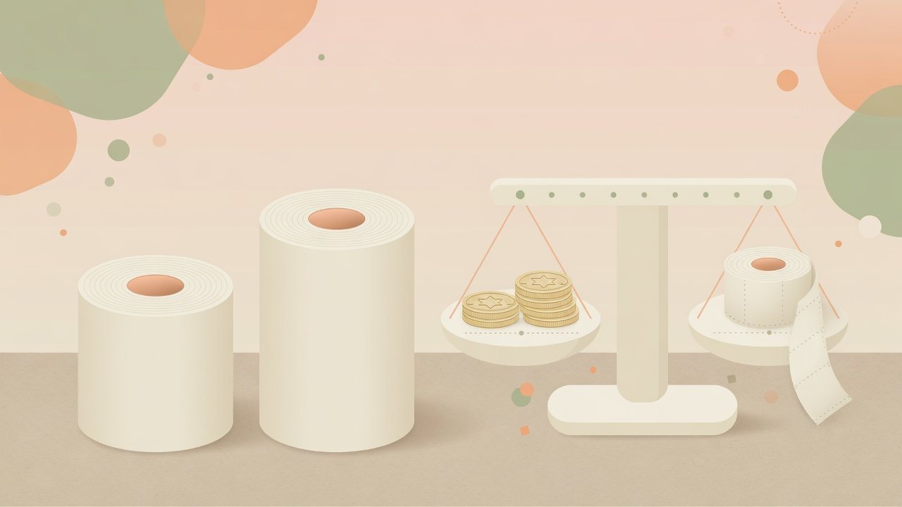 長さの違うロールを単価の目盛りで見るイラスト