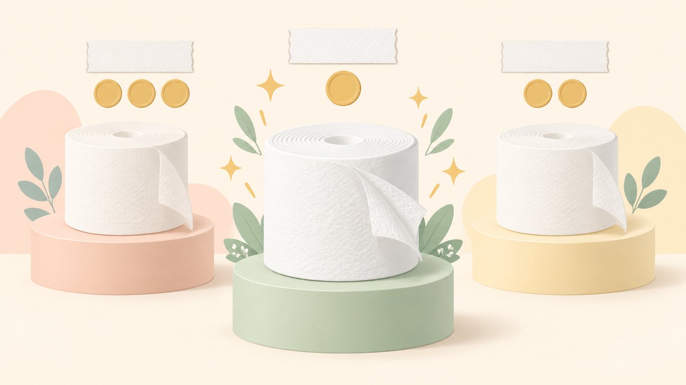巻き長の違うトイレットペーパーを並べたイラスト