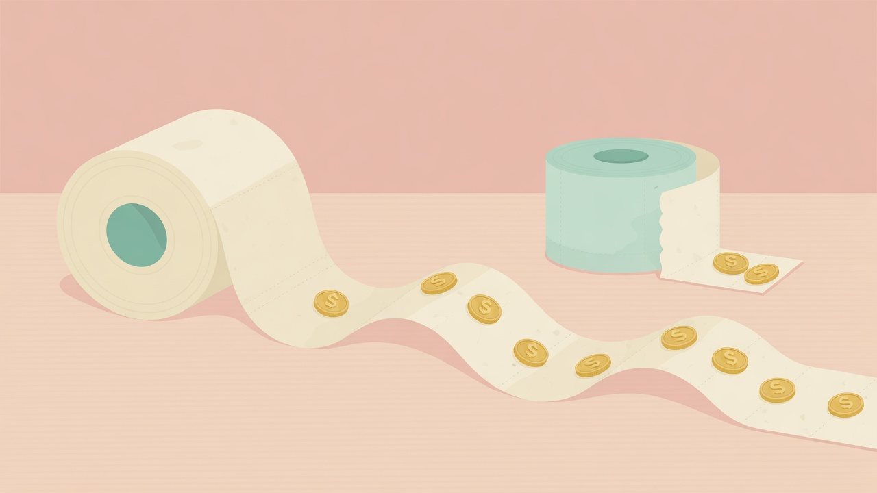 トイレットペーパーの巻き長とロール数から1mあたりを割り出すイラスト