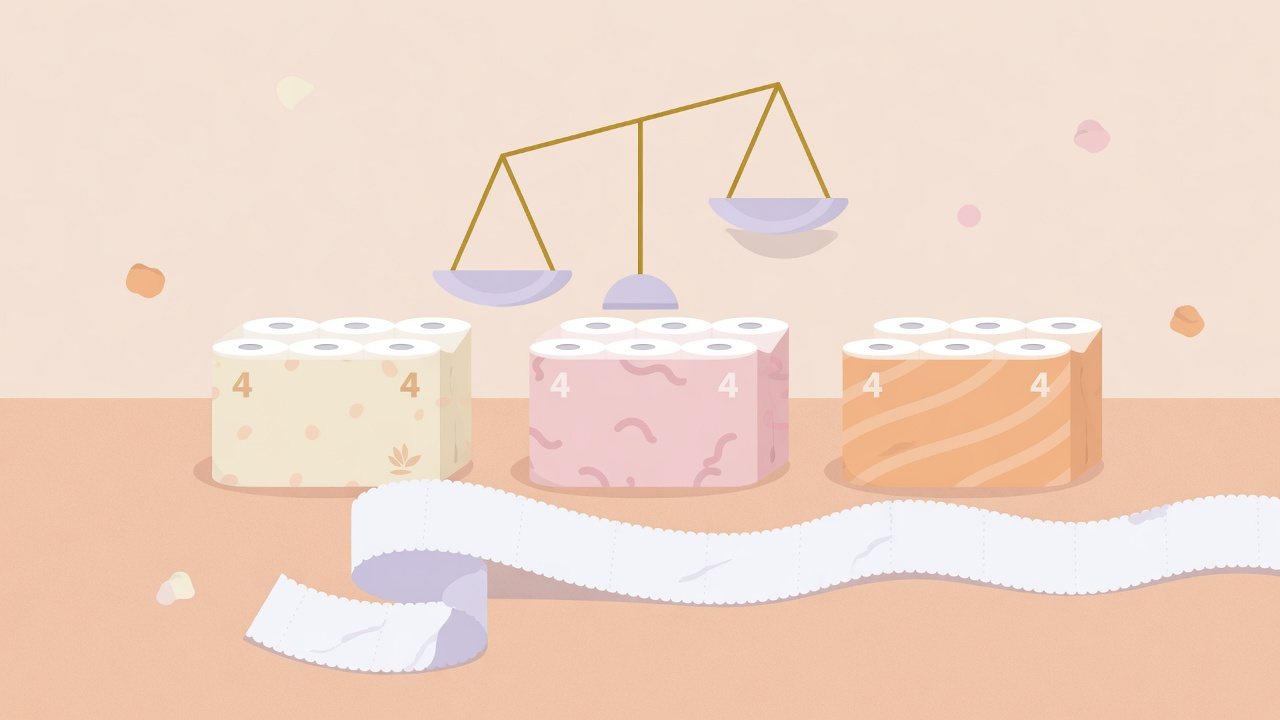 40mと75mのトイレットペーパーを並べて長さを比べるイラスト
