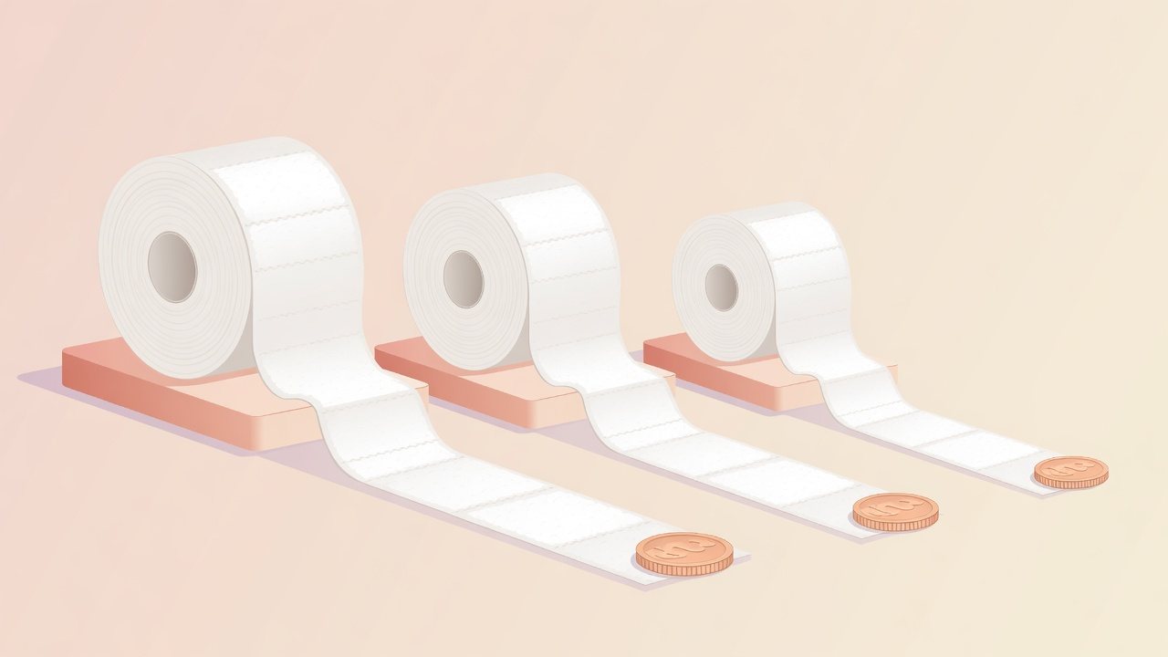 丸富製紙の長巻きトイレットペーパーをシングルとダブルで分けて並べたイラスト