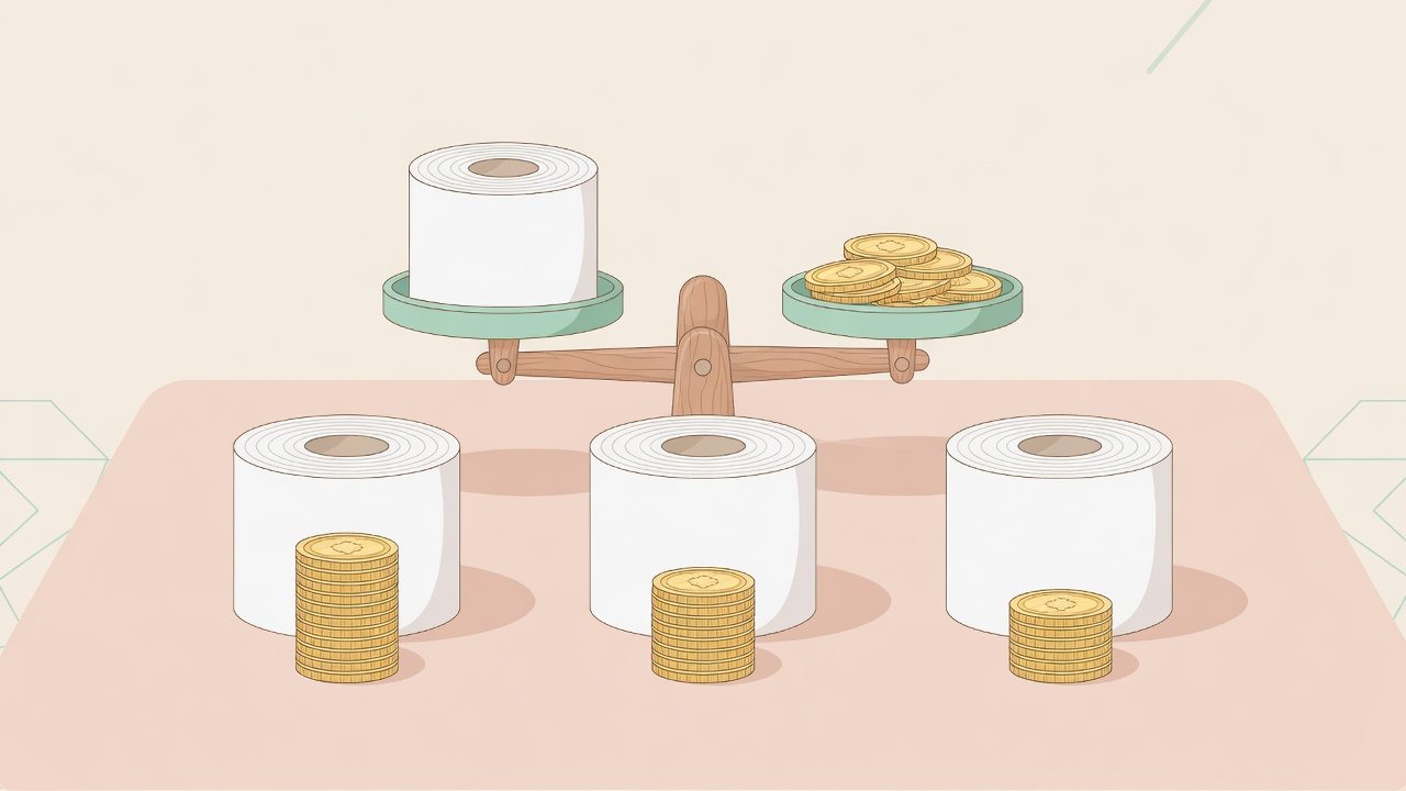 トイレットペーパーのロールが並ぶイラスト