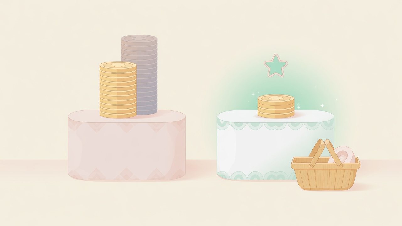 家庭パックとケースのトイレットペーパーを並べたイラスト