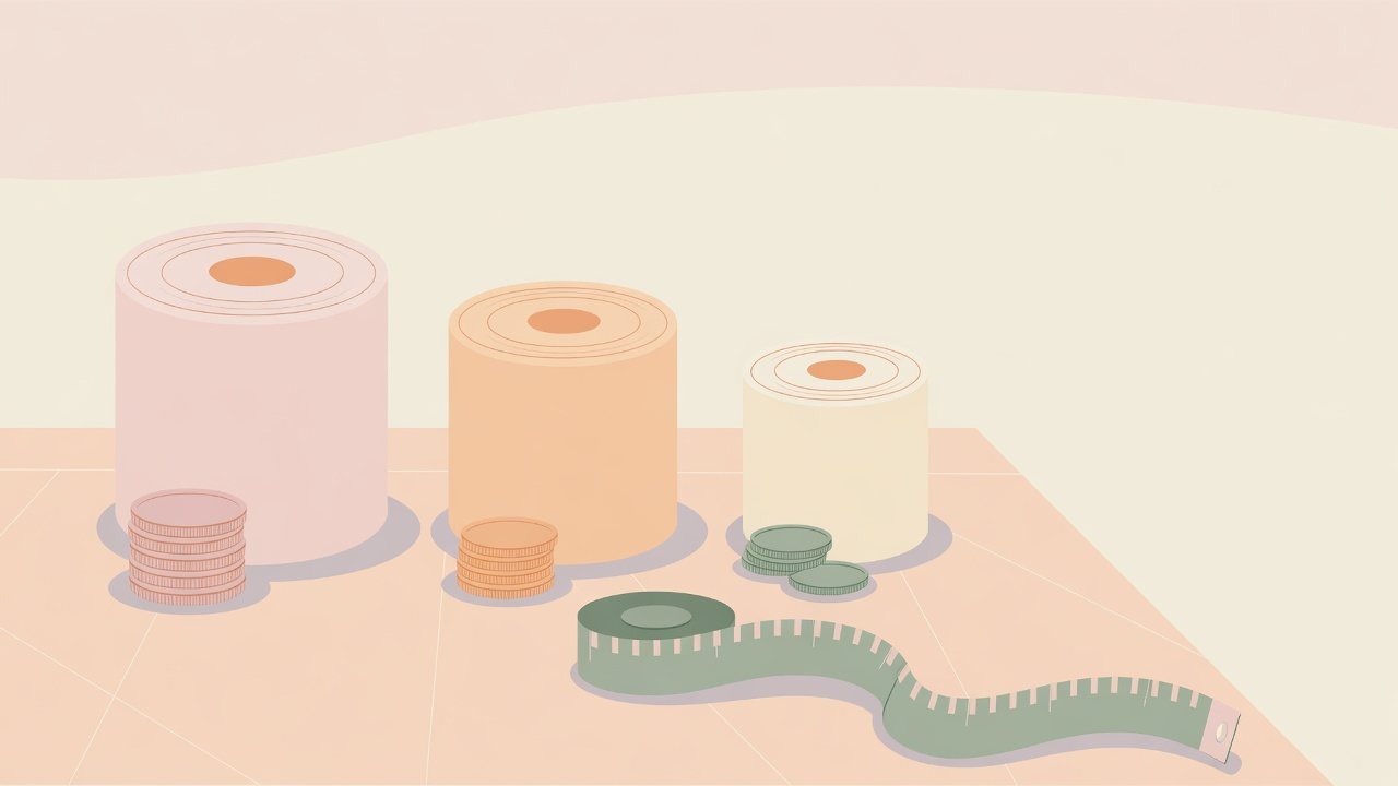 同じ45mのロールを本数だけ変えて並べたイラスト