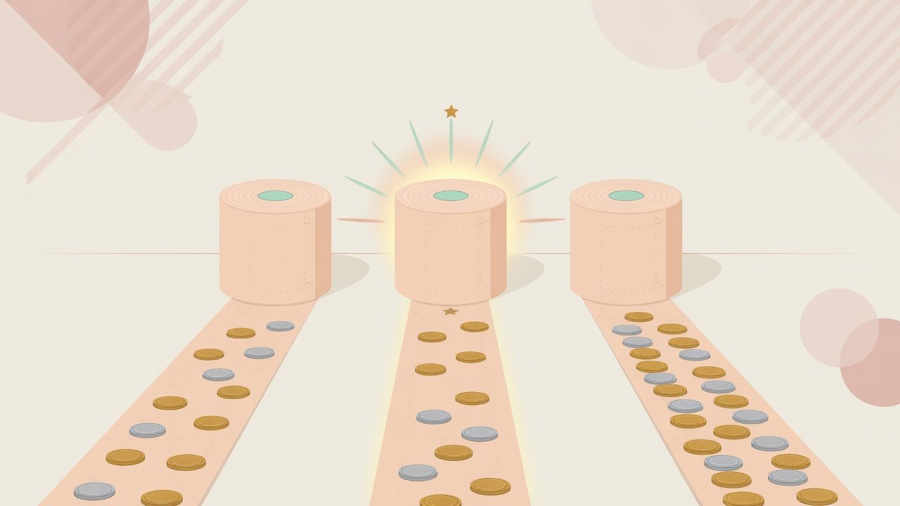 長さの違うトイレットペーパーのロールが並ぶイラスト